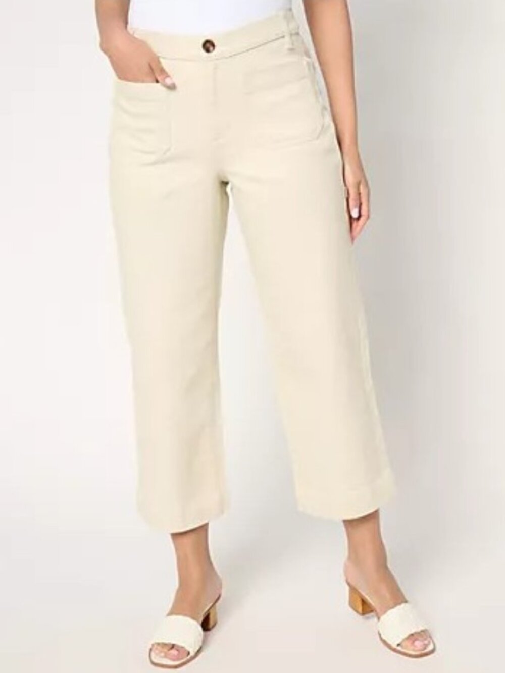 Denim & Co. Petite Twill Wide Leg Crop Pant w/ Patch Pockets Size: 14 P - NIP